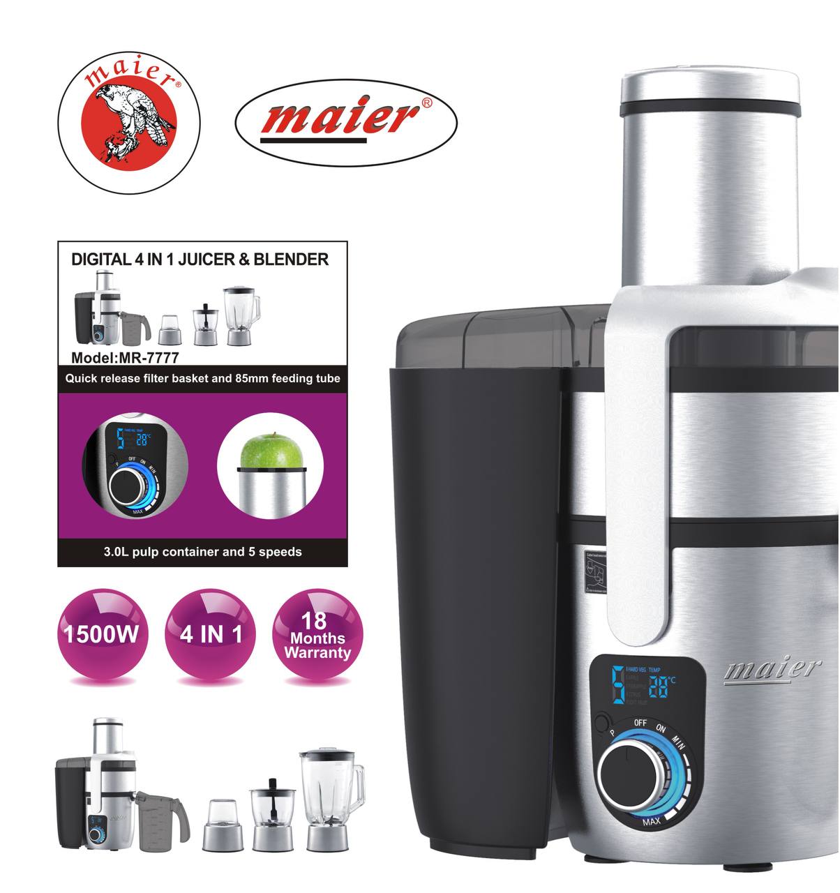 آبمیوه گیر 4کاره حرفه ای مایر مدل MR-7777
